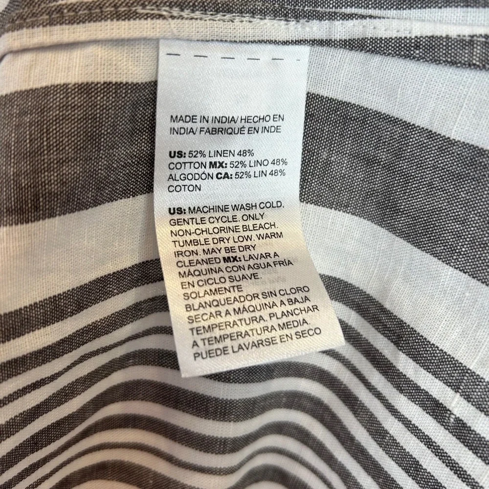 Chicos Striped Linen Cotton Swim Cover Up Shirt Dress Grey White Size 1P Medium‎
